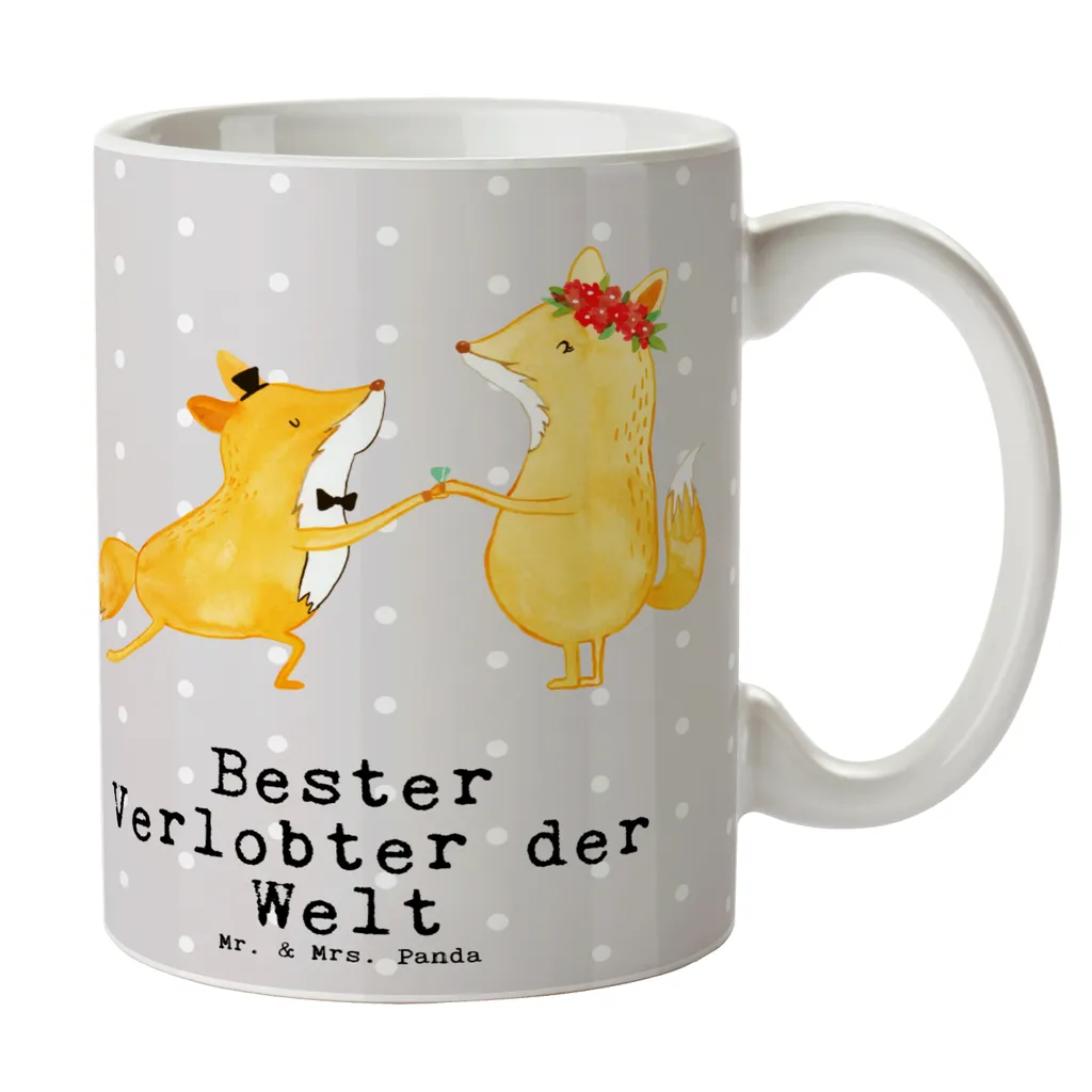 Mr. & Mrs. Panda Tasse Fuchs Bester Verlobter der Welt - Grau Pastell - Geschenk, Geburtstagsgeschenk, Tee, Verlobung, Kaffeetasse, Becher, Büro, Bedanken, Dankeschön